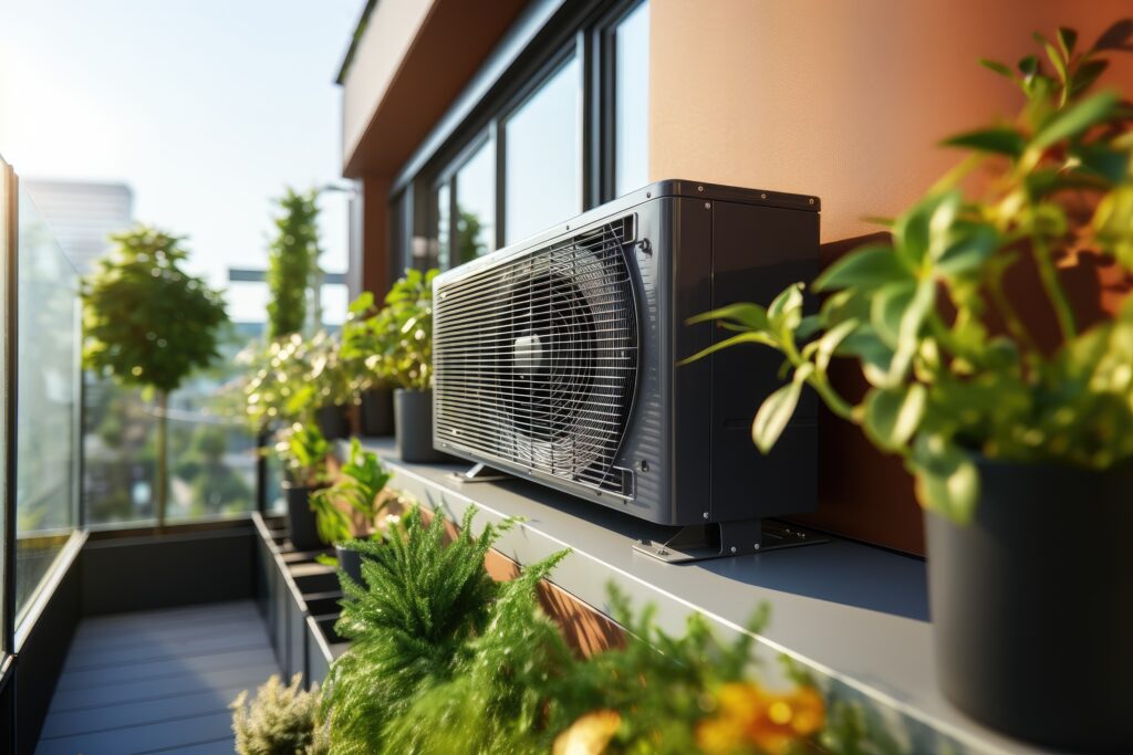 pompe à chaleur sur un balcon